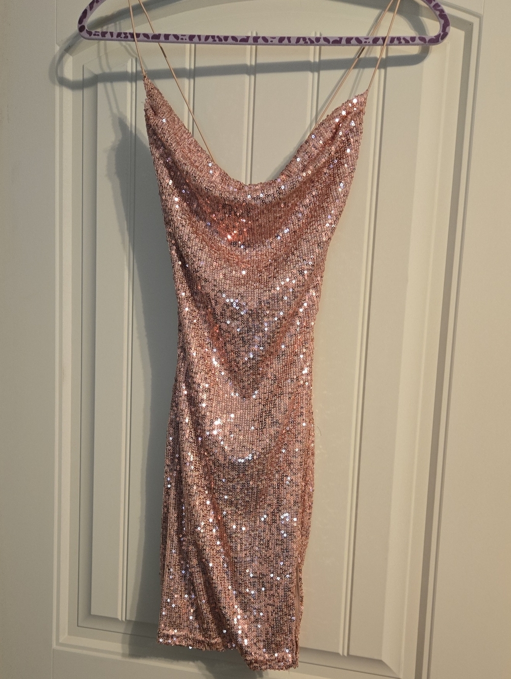 Windsor Rose Pink Sequin Cowl Midi Dress with Spaghetti Straps